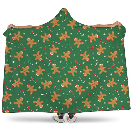 Christmas Gingerbread Pattern Print Hooded Blanket