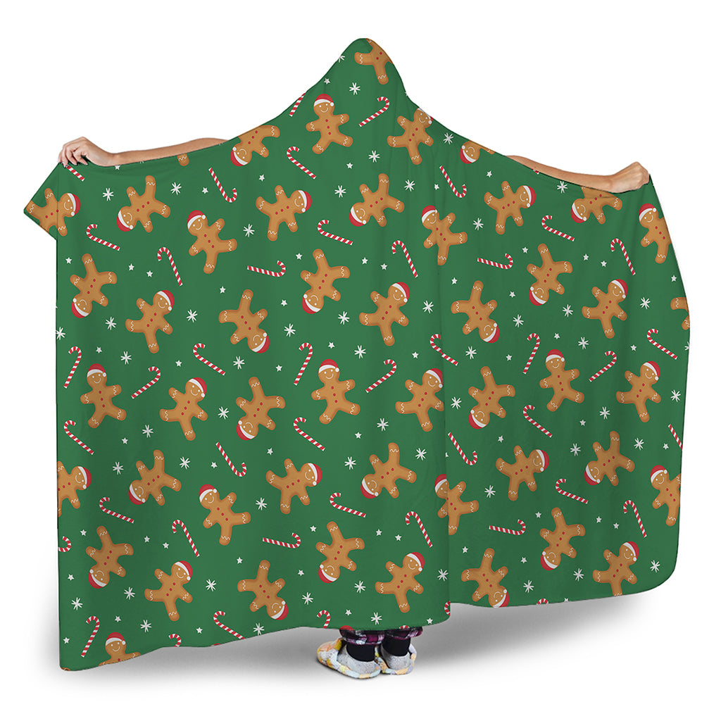 Christmas Gingerbread Pattern Print Hooded Blanket
