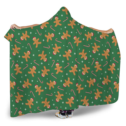 Christmas Gingerbread Pattern Print Hooded Blanket