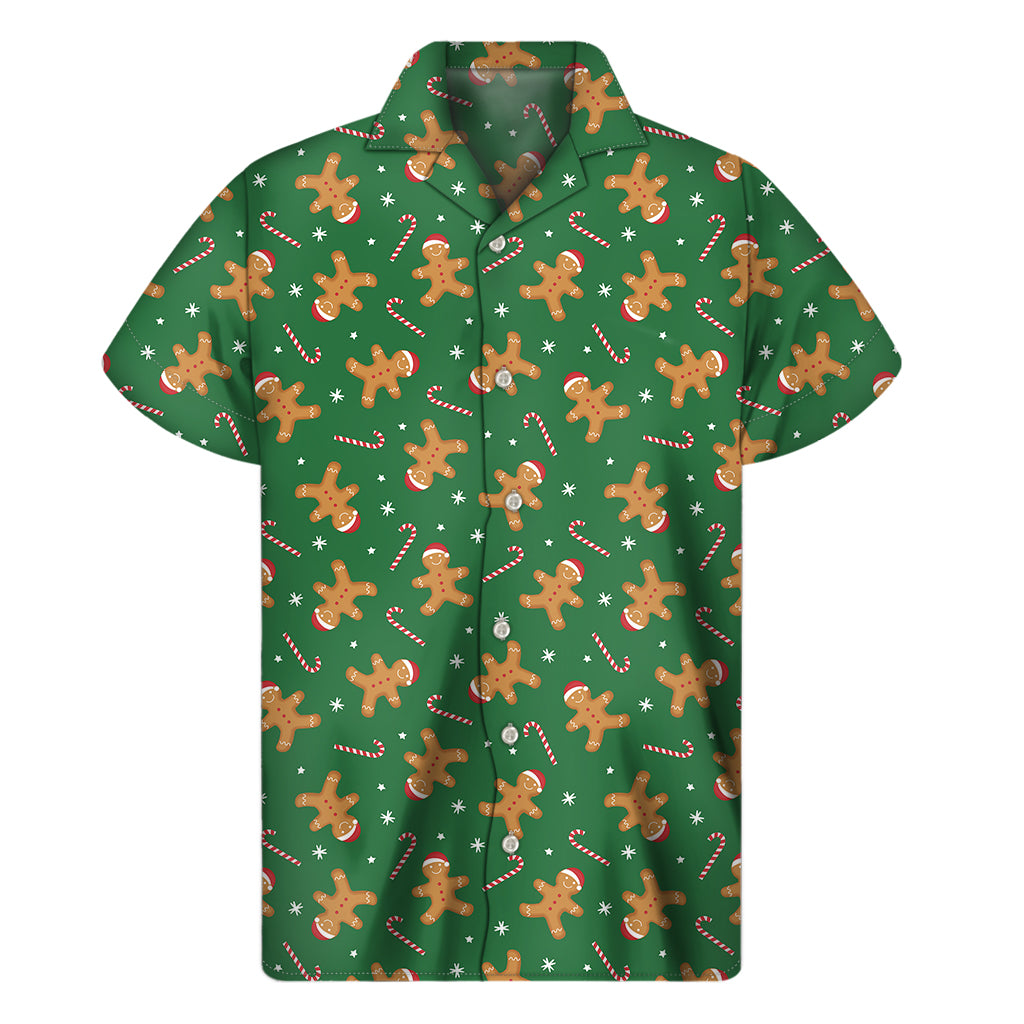 Christmas Gingerbread Pattern Print Men's Short Sleeve Shirt