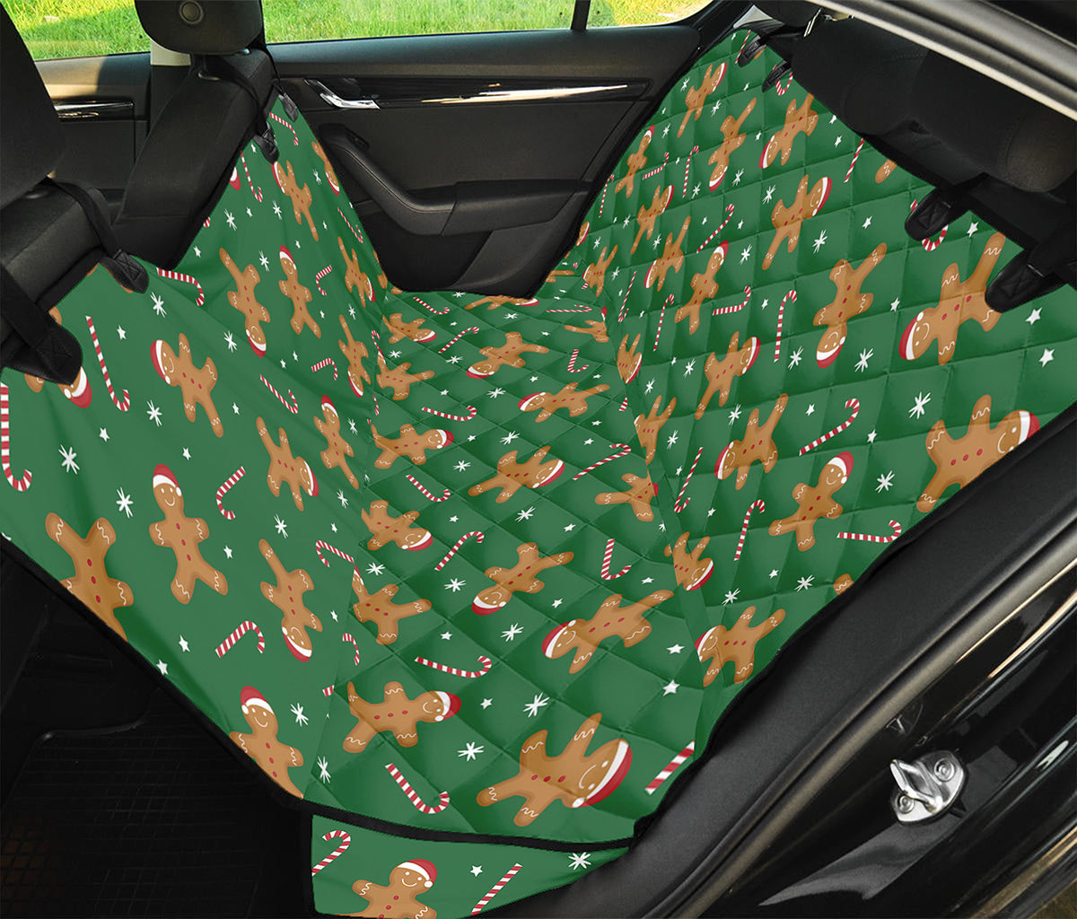 Christmas Gingerbread Pattern Print Pet Car Back Seat Cover