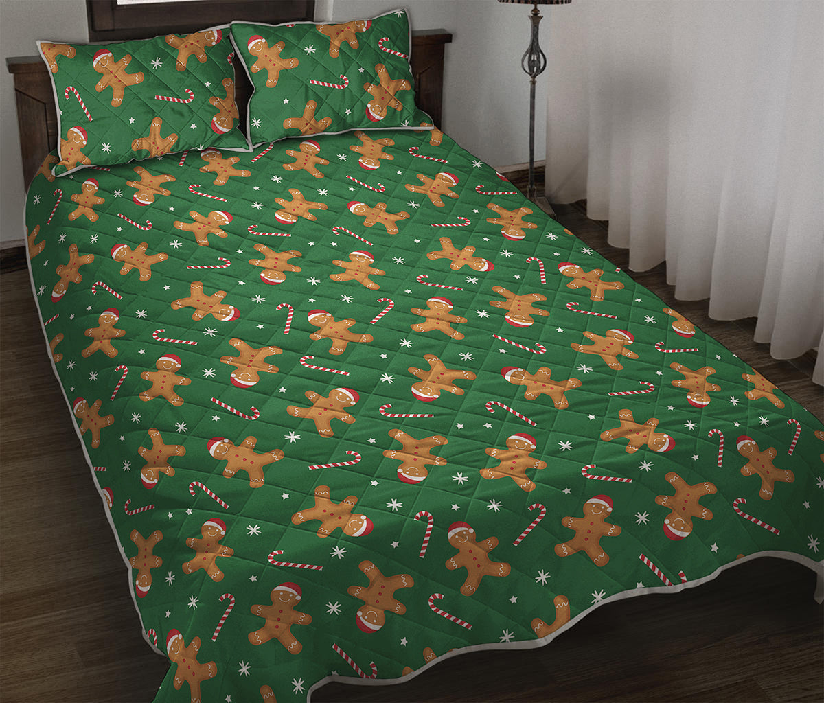 Christmas Gingerbread Pattern Print Quilt Bed Set