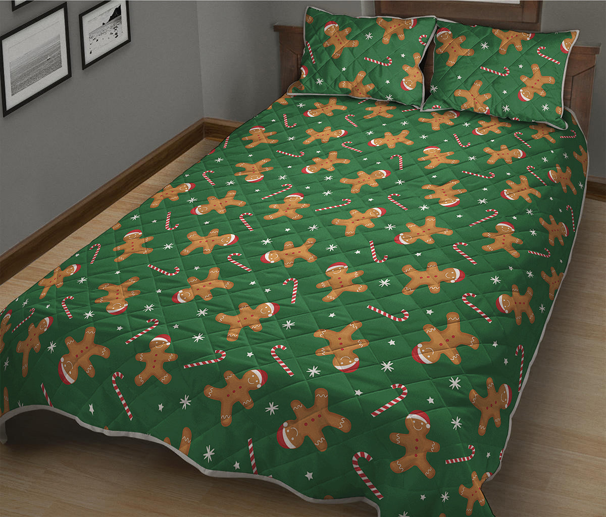 Christmas Gingerbread Pattern Print Quilt Bed Set