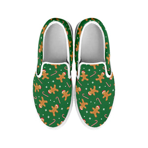 Christmas Gingerbread Pattern Print White Slip On Shoes