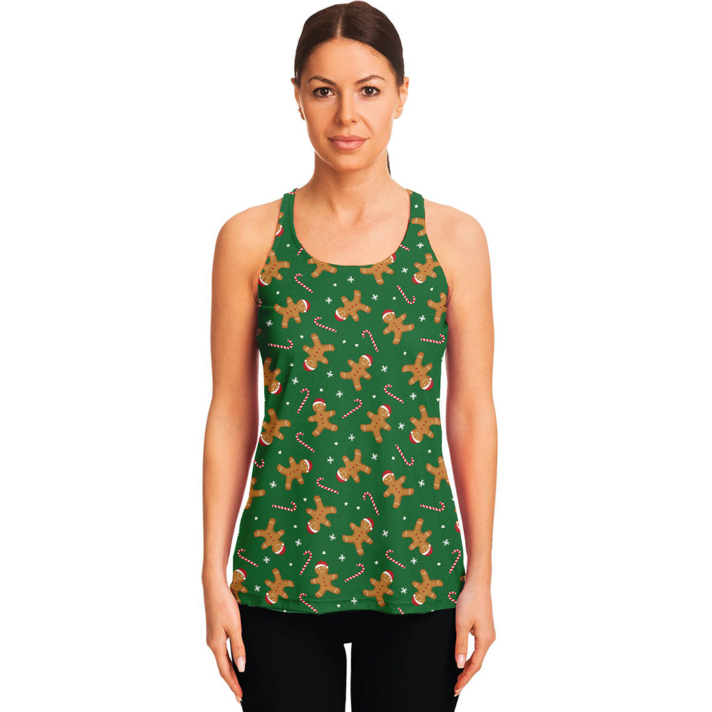 Christmas Gingerbread Pattern Print Women's Racerback Tank Top