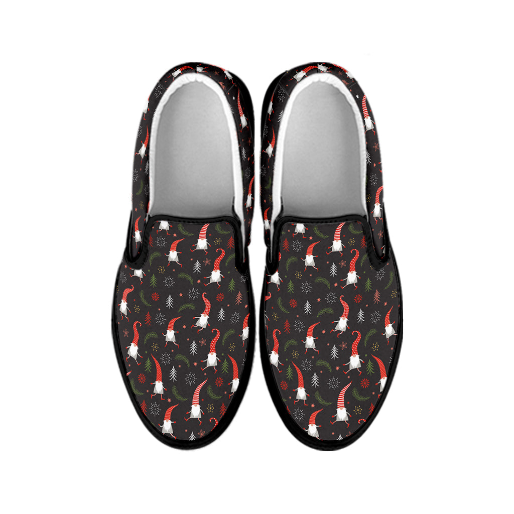 Christmas Gnomes Pattern Print Black Slip On Shoes