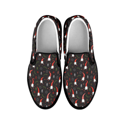 Christmas Gnomes Pattern Print Black Slip On Shoes