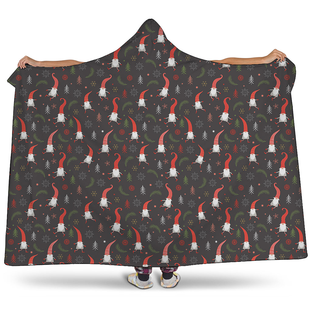 Christmas Gnomes Pattern Print Hooded Blanket