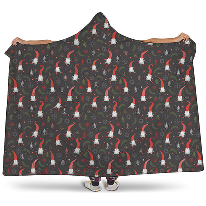 Christmas Gnomes Pattern Print Hooded Blanket