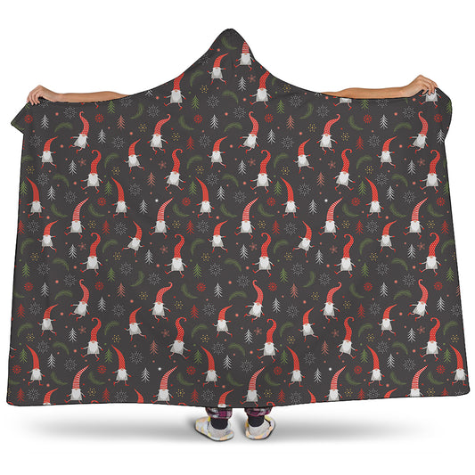 Christmas Gnomes Pattern Print Hooded Blanket