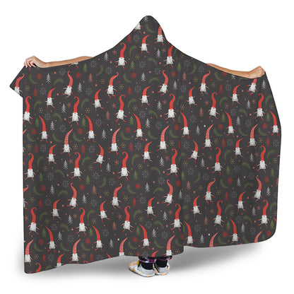 Christmas Gnomes Pattern Print Hooded Blanket