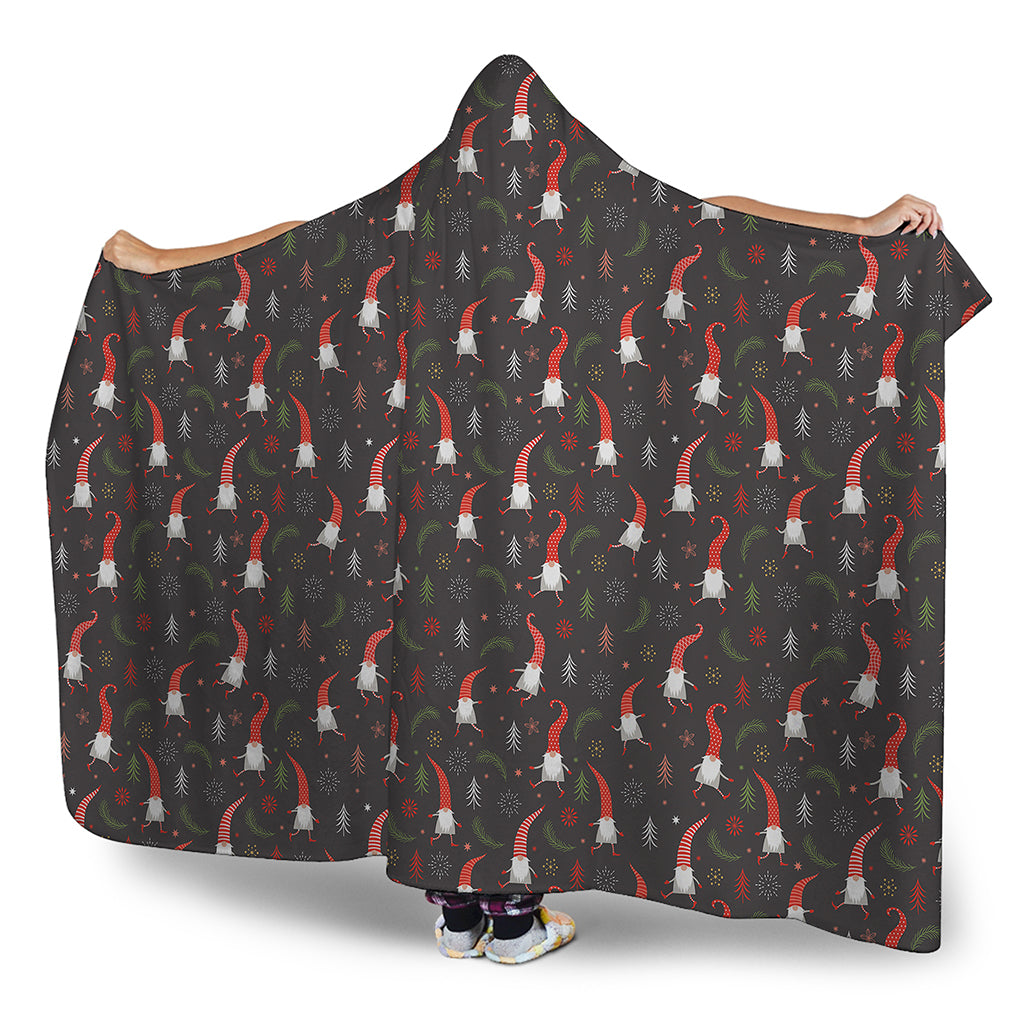 Christmas Gnomes Pattern Print Hooded Blanket