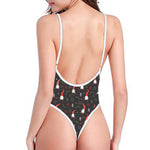 Christmas Gnomes Pattern Print One Piece High Cut Swimsuit