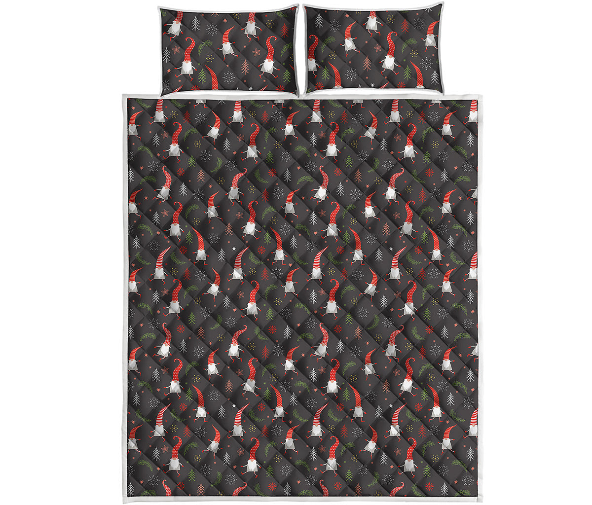 Christmas Gnomes Pattern Print Quilt Bed Set