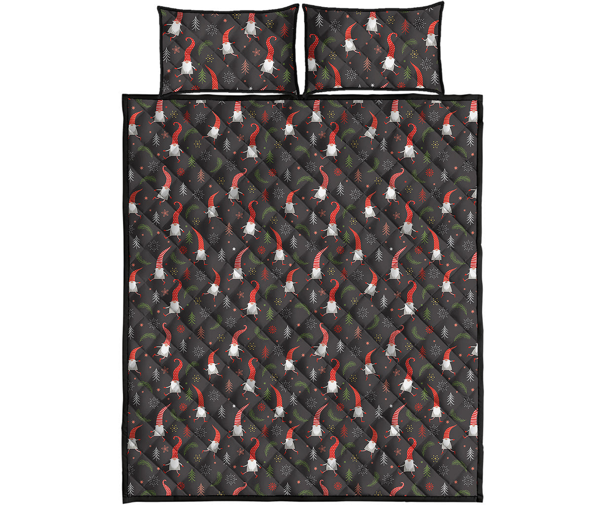 Christmas Gnomes Pattern Print Quilt Bed Set