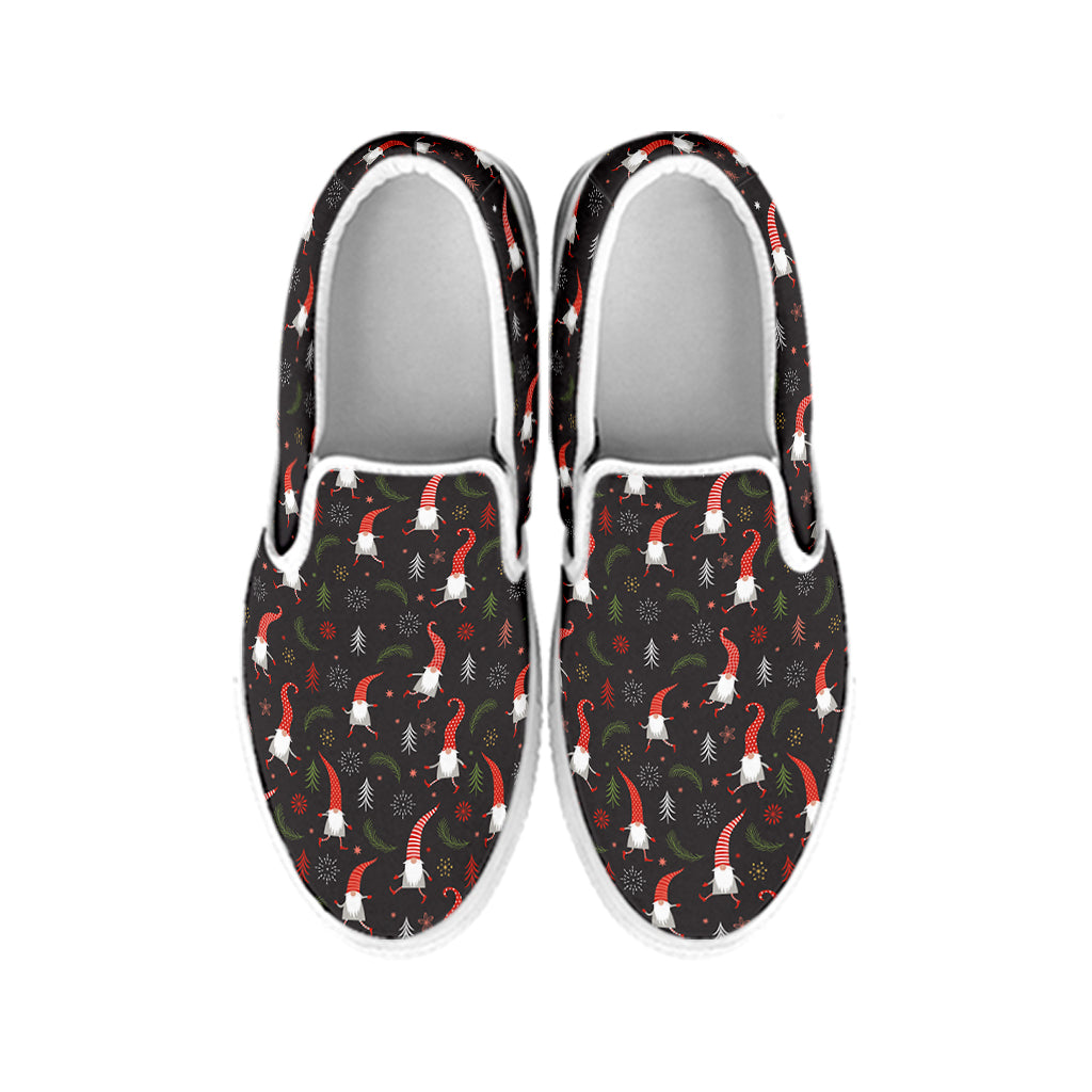 Christmas Gnomes Pattern Print White Slip On Shoes