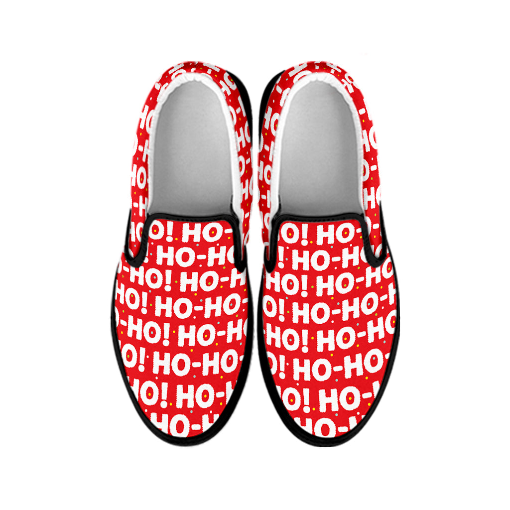 Christmas Ho Ho Ho Pattern Print Black Slip On Shoes
