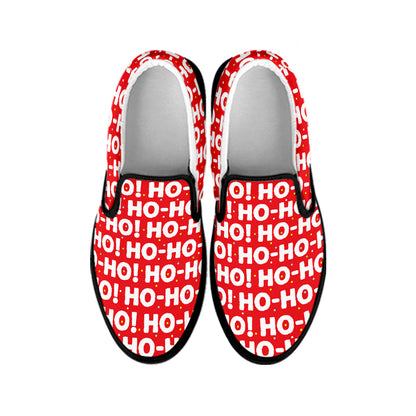 Christmas Ho Ho Ho Pattern Print Black Slip On Shoes