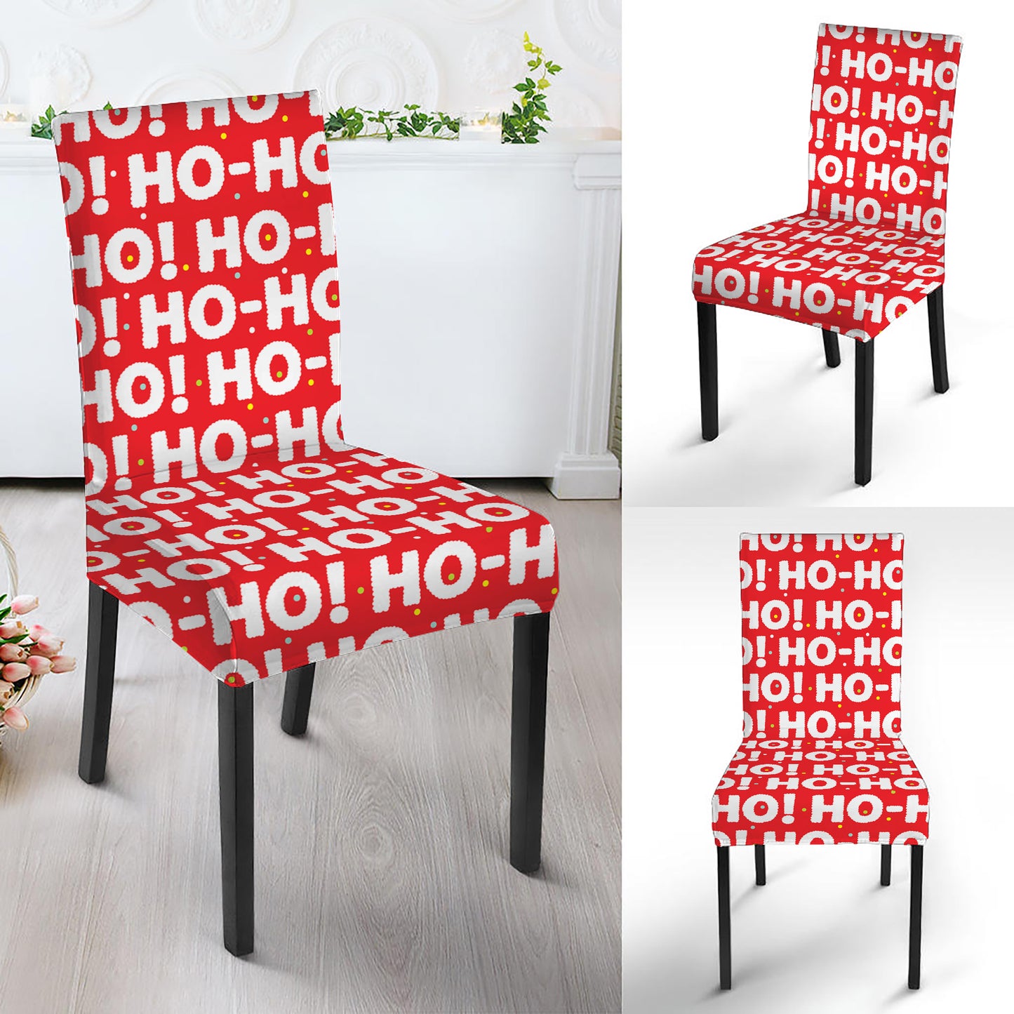 Christmas Ho Ho Ho Pattern Print Dining Chair Slipcover
