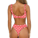 Christmas Ho Ho Ho Pattern Print Front Bow Tie Bikini