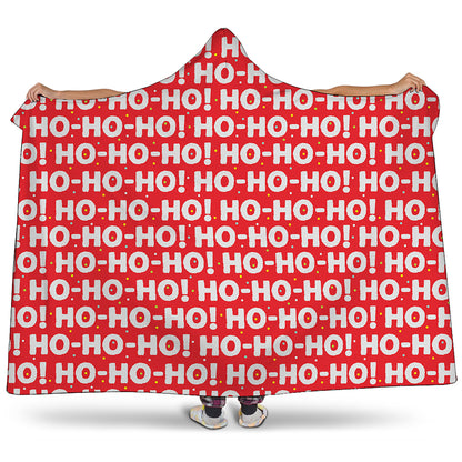 Christmas Ho Ho Ho Pattern Print Hooded Blanket