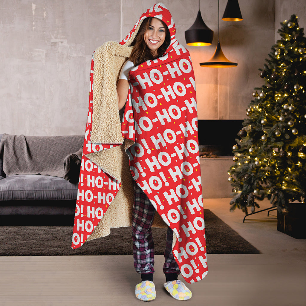 Christmas Ho Ho Ho Pattern Print Hooded Blanket