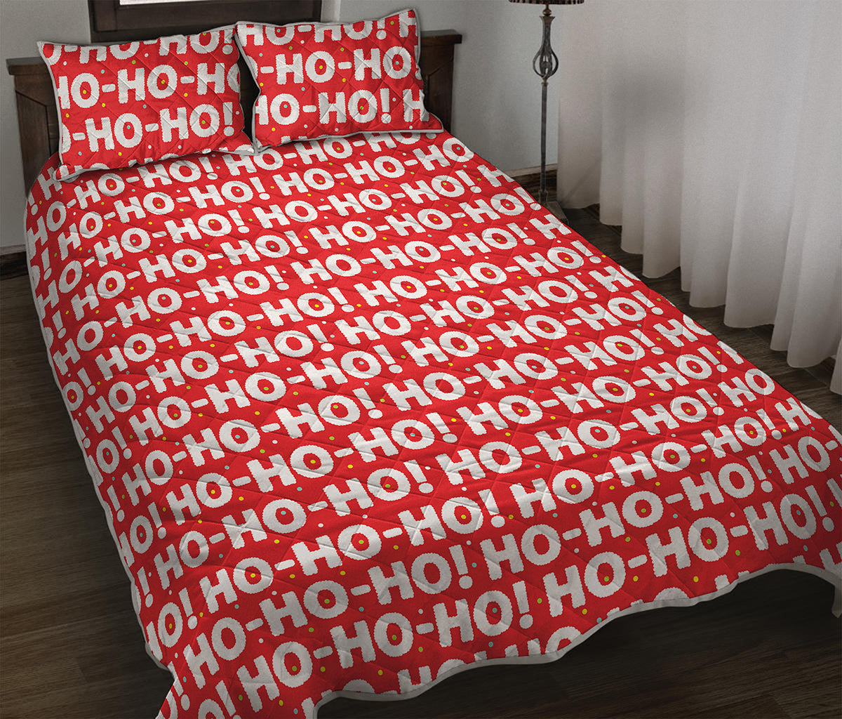 Christmas Ho Ho Ho Pattern Print Quilt Bed Set