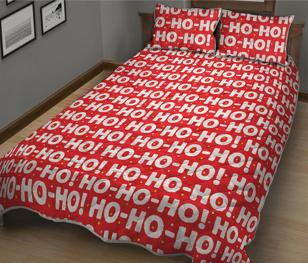Christmas Ho Ho Ho Pattern Print Quilt Bed Set