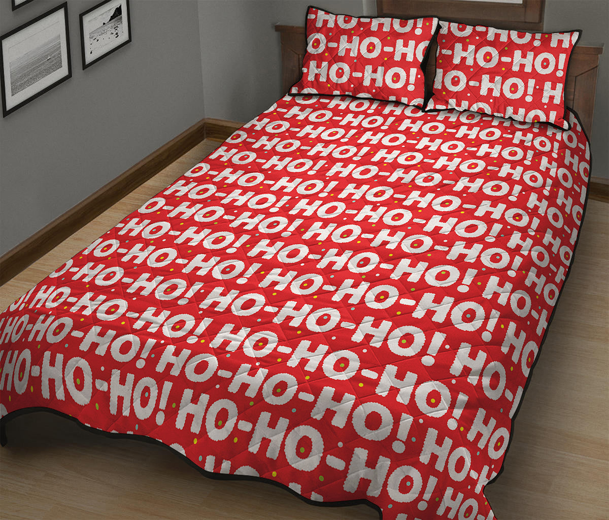 Christmas Ho Ho Ho Pattern Print Quilt Bed Set