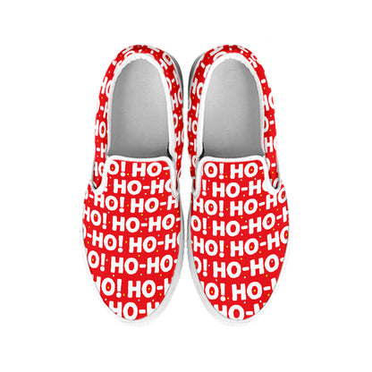 Christmas Ho Ho Ho Pattern Print White Slip On Shoes