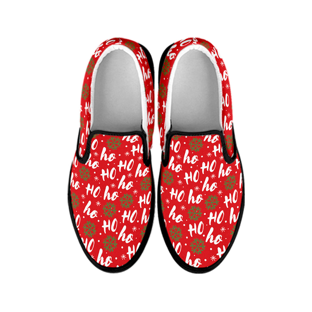 Christmas Hohoho Santa Claus Laugh Print Black Slip On Shoes