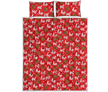 Christmas Hohoho Santa Claus Laugh Print Quilt Bed Set