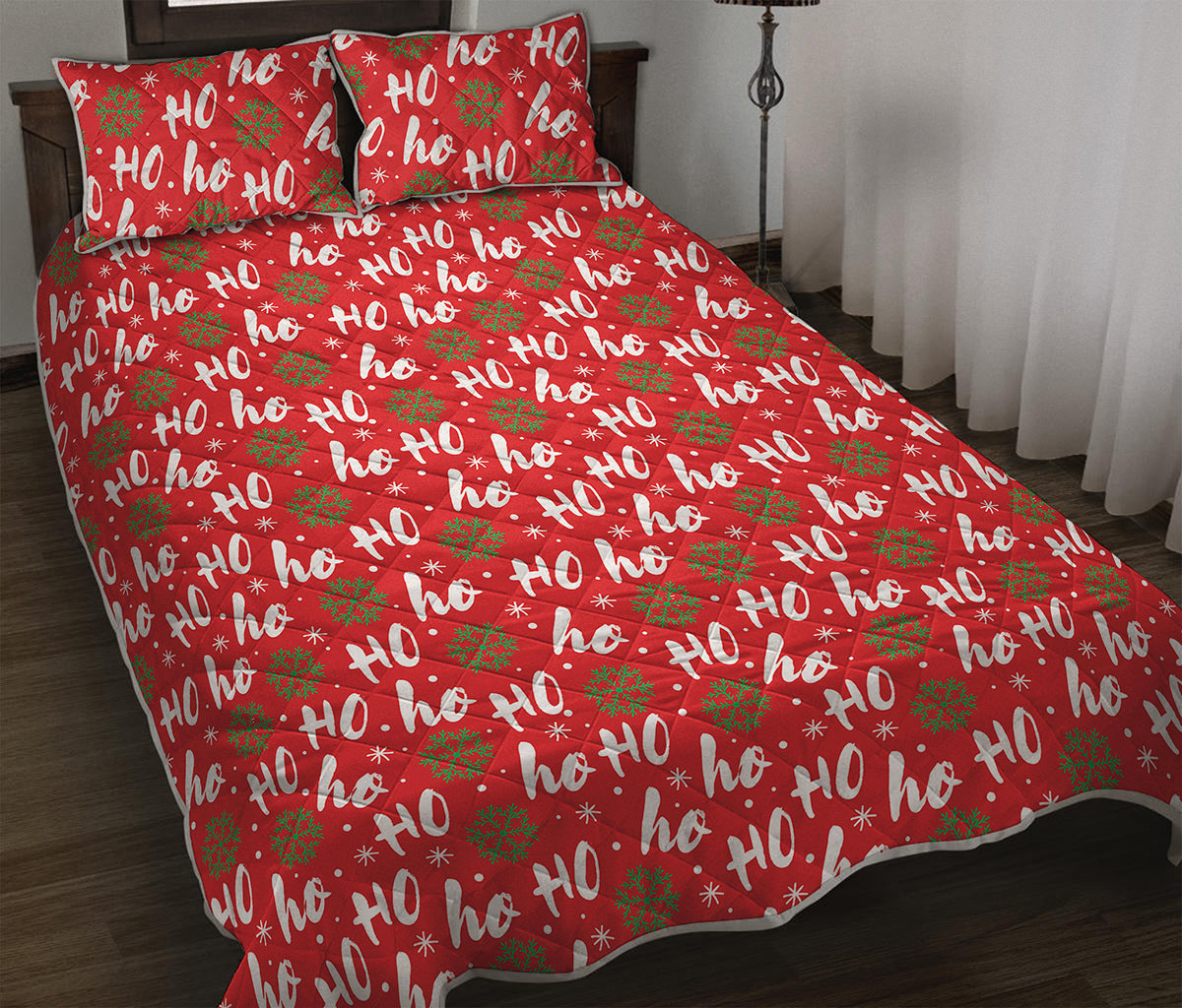 Christmas Hohoho Santa Claus Laugh Print Quilt Bed Set
