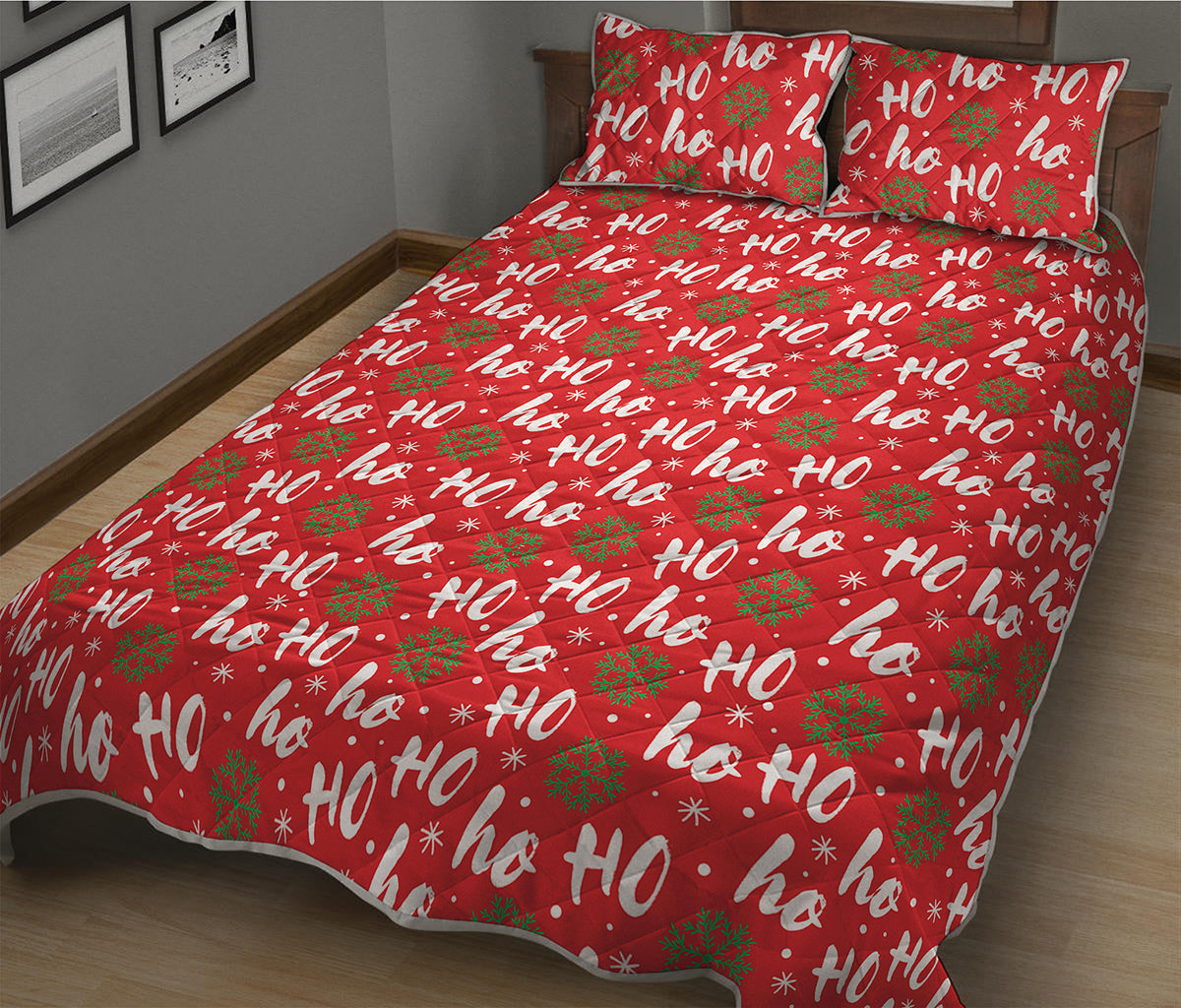 Christmas Hohoho Santa Claus Laugh Print Quilt Bed Set
