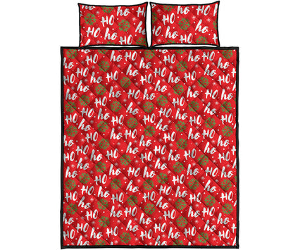 Christmas Hohoho Santa Claus Laugh Print Quilt Bed Set