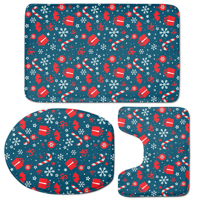 Christmas Holiday Elements Pattern Print 3 Piece Bath Mat Set
