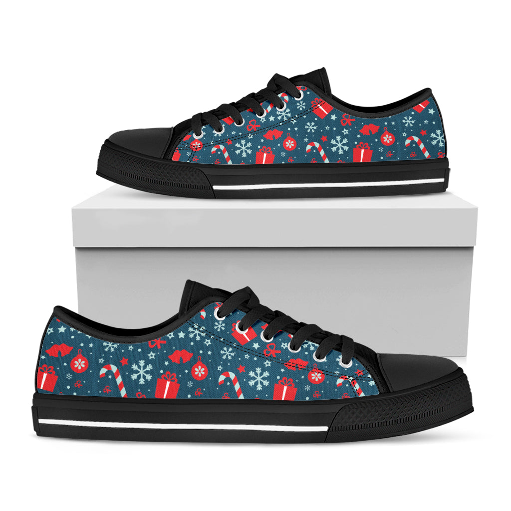 Christmas Holiday Elements Pattern Print Black Low Top Shoes