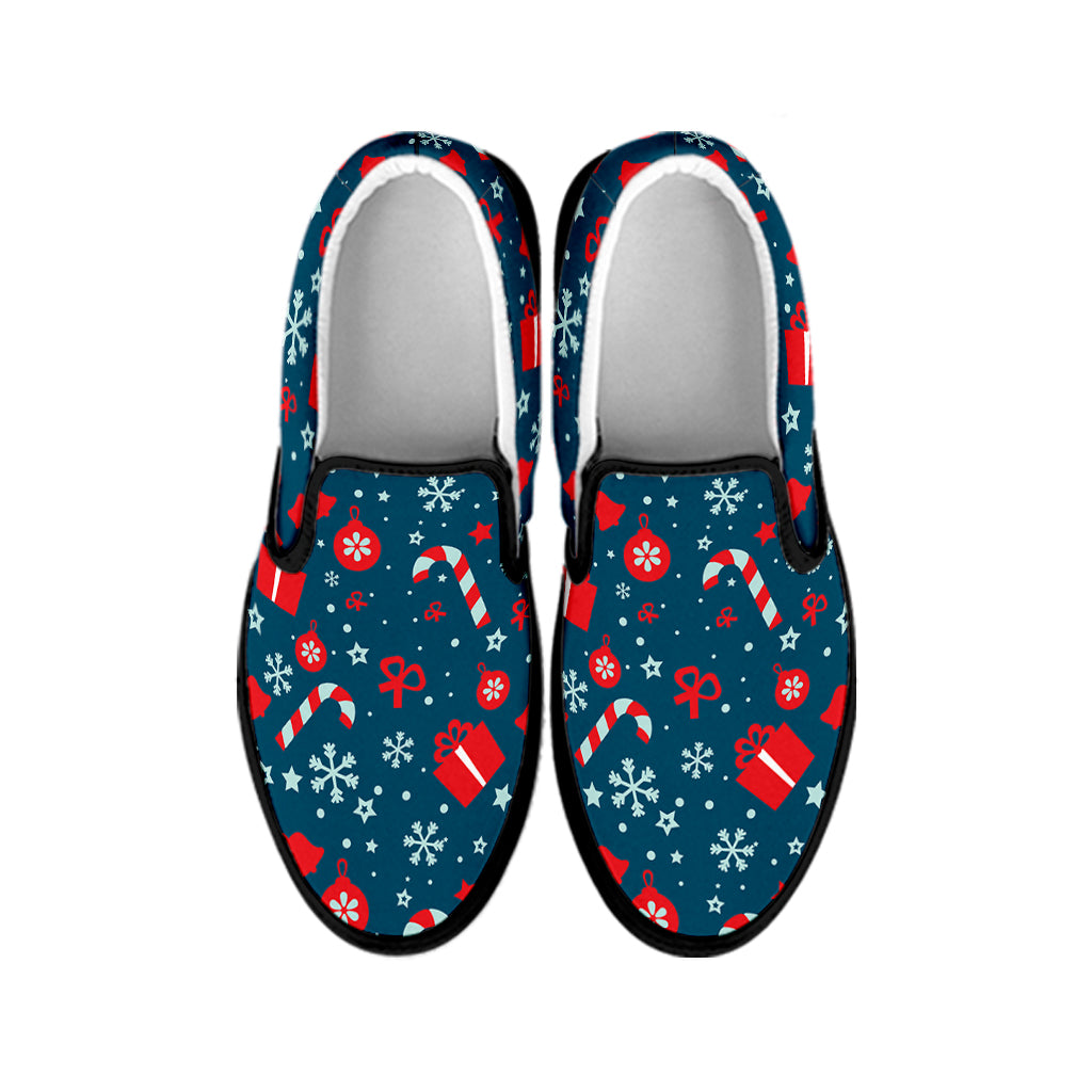 Christmas Holiday Elements Pattern Print Black Slip On Shoes