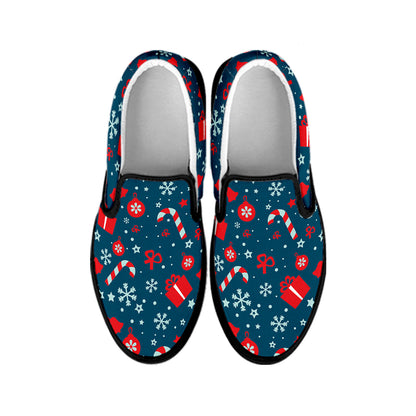 Christmas Holiday Elements Pattern Print Black Slip On Shoes