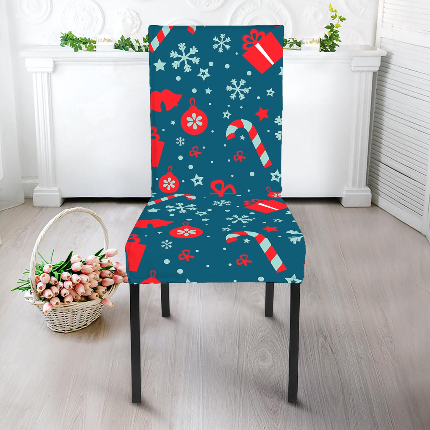 Christmas Holiday Elements Pattern Print Dining Chair Slipcover