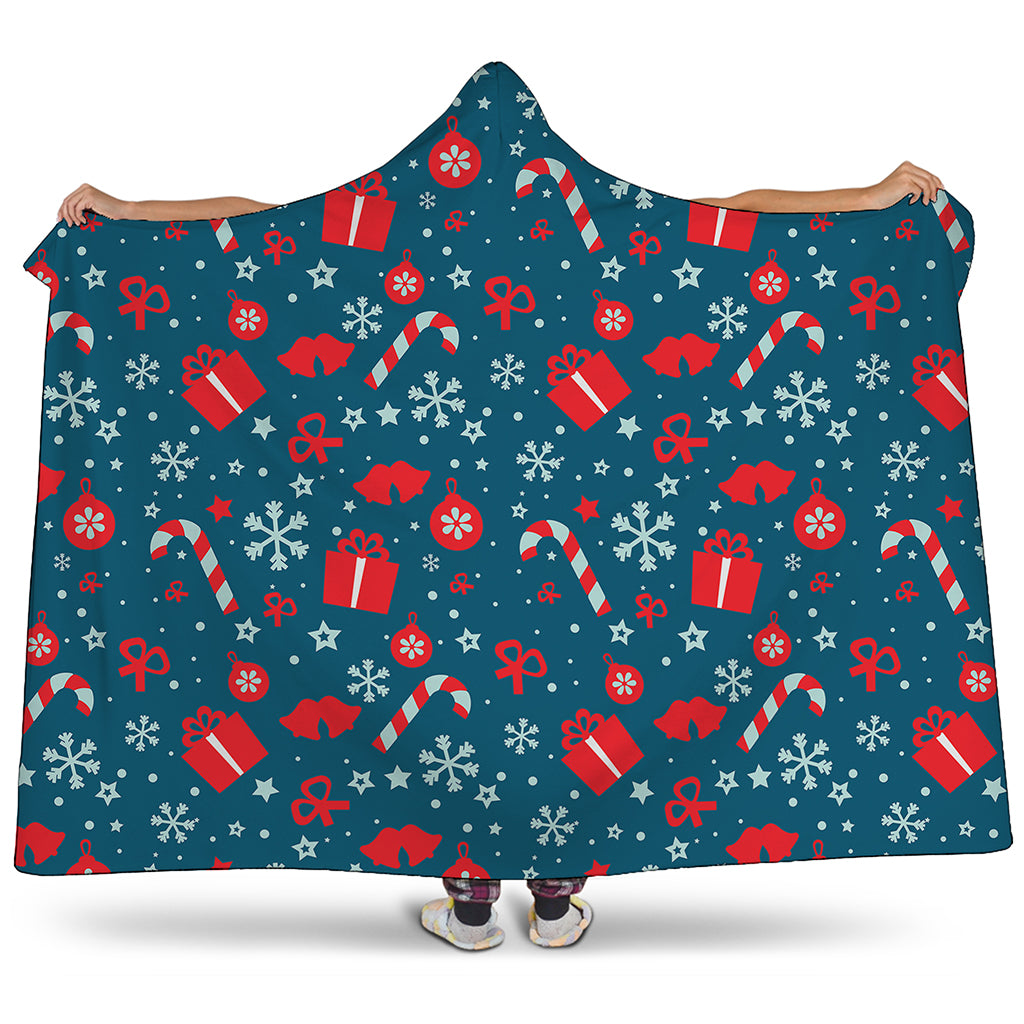 Christmas Holiday Elements Pattern Print Hooded Blanket