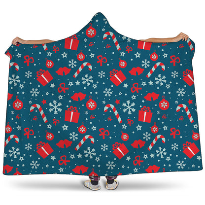 Christmas Holiday Elements Pattern Print Hooded Blanket
