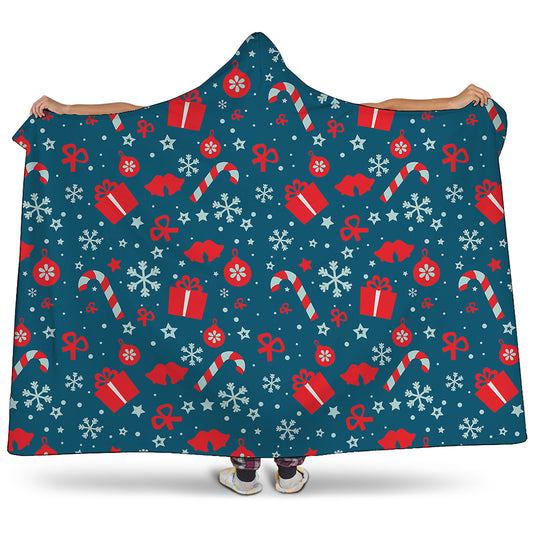 Christmas Holiday Elements Pattern Print Hooded Blanket