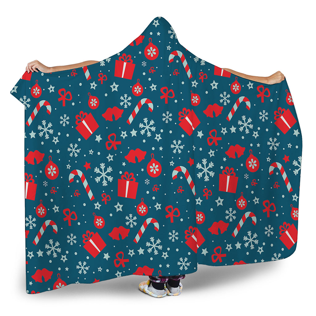 Christmas Holiday Elements Pattern Print Hooded Blanket