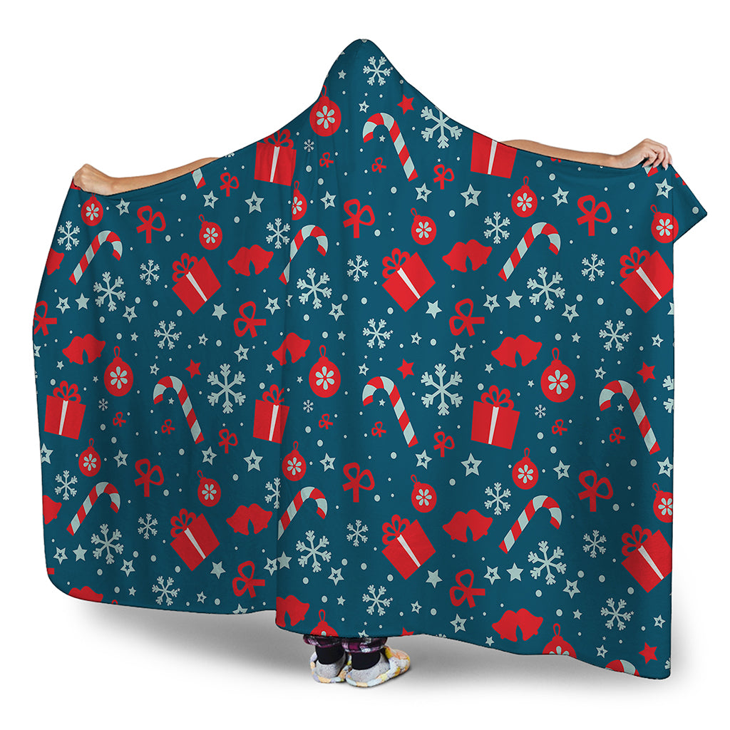 Christmas Holiday Elements Pattern Print Hooded Blanket