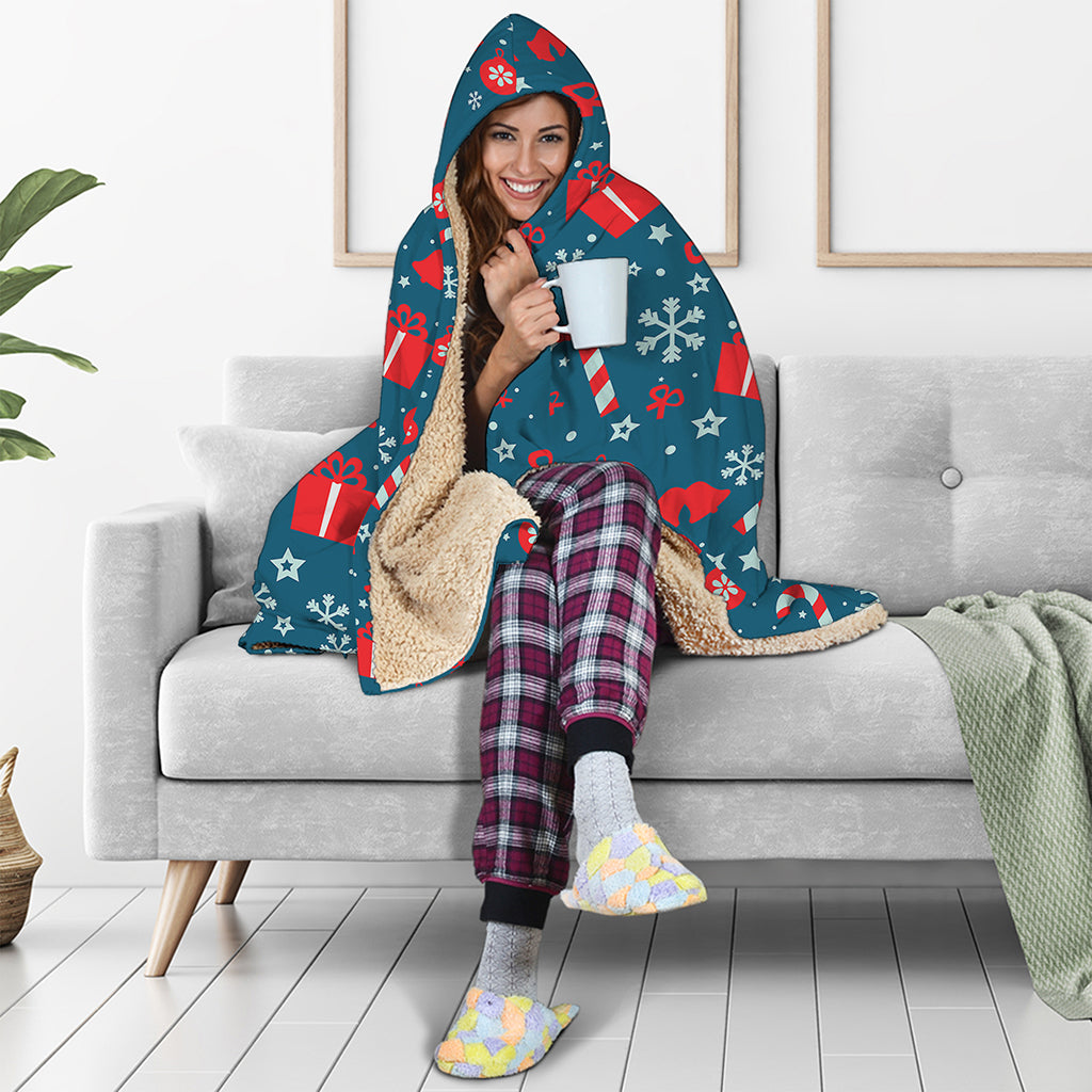 Christmas Holiday Elements Pattern Print Hooded Blanket