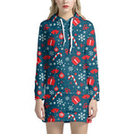 Christmas Holiday Elements Pattern Print Hoodie Dress