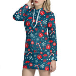 Christmas Holiday Elements Pattern Print Hoodie Dress
