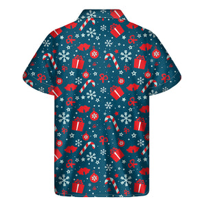 Christmas Holiday Elements Pattern Print Men's Short Sleeve Shirt