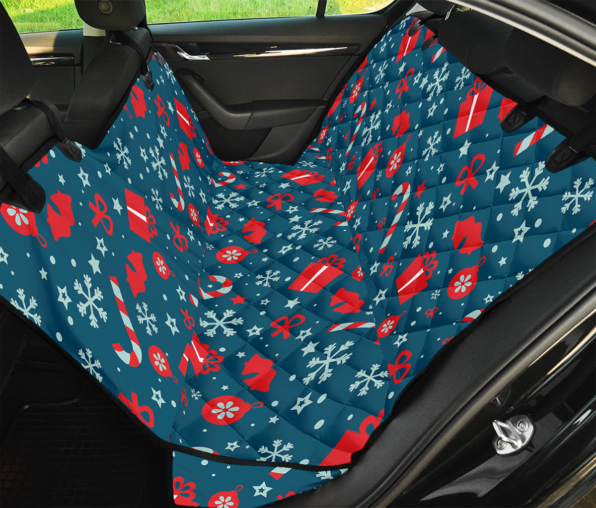 Christmas Holiday Elements Pattern Print Pet Car Back Seat Cover